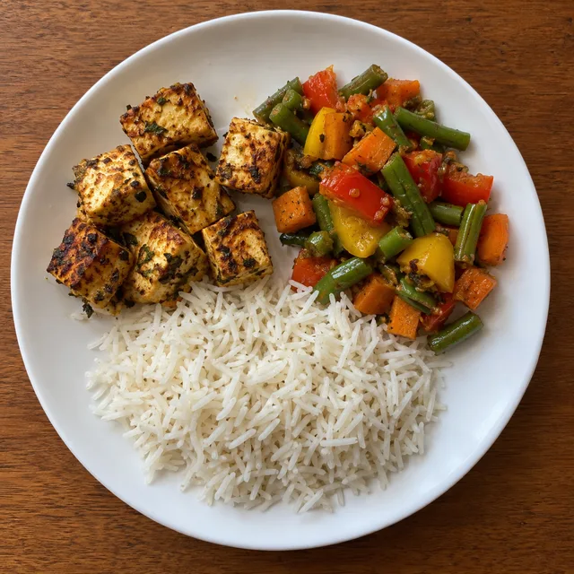 Paneer, rice and vegetables